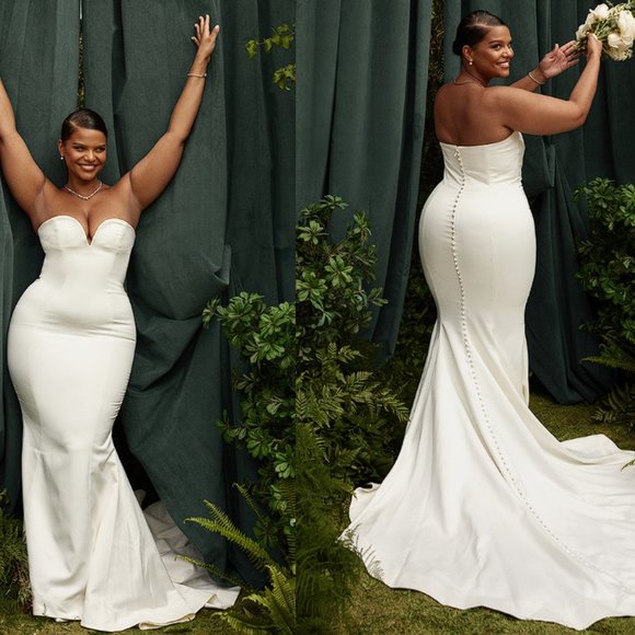 HOUSE OF CB 'Giselle' Ivory Satin Strapless Bridal Gown NWOT - Picture 8 of 15